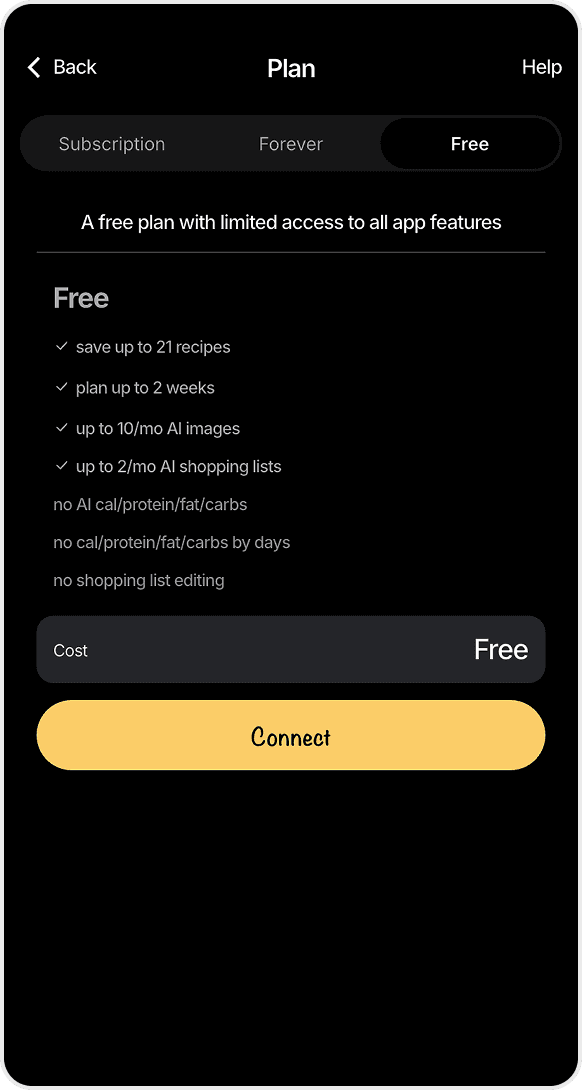 FoodsPlans plan settings