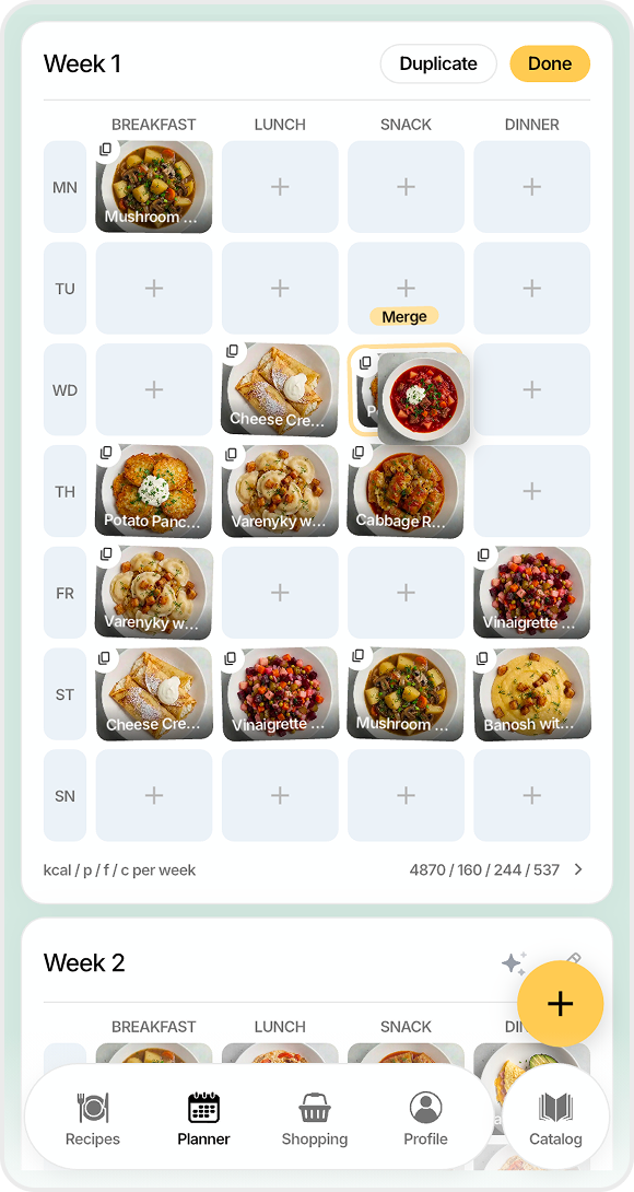 Екран планера FoodsPlans