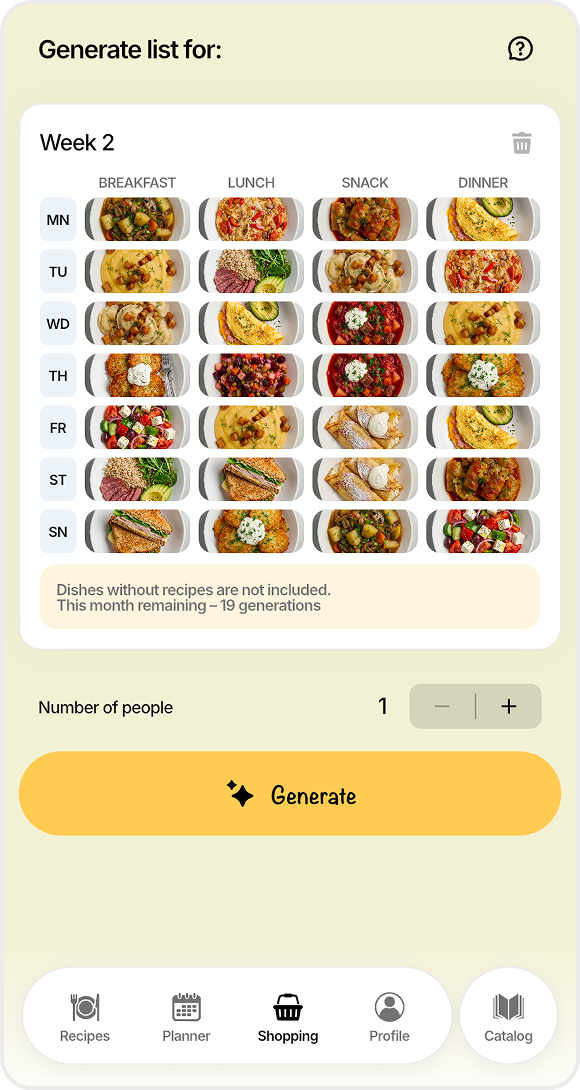 Екран списку покупок FoodsPlans
